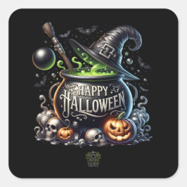 Adesivo Quadrado Feliz Halloween Cauldron Stickers