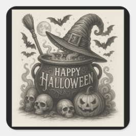 Adesivo Quadrado Feliz Halloween Cauldron Stickers