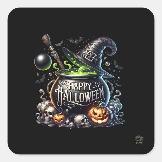 Adesivo Quadrado Feliz Halloween Cauldron Stickers (Frente)