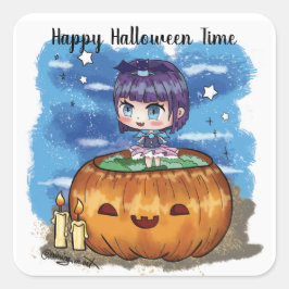 Adesivo Quadrado Feliz Halloween Chibi Pumpkin