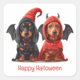 Adesivo Quadrado Feliz Halloween Dachshund Dogs Devil Bat