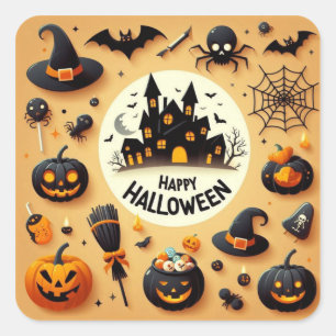 Adesivo Quadrado Feliz Halloween Diversão Assustadora Mistura & Cas
