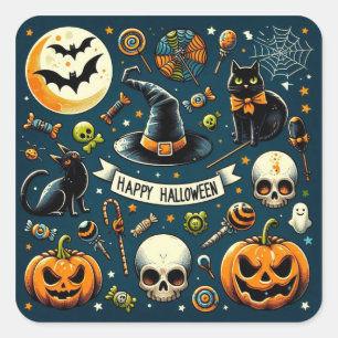 Adesivo Quadrado Feliz Halloween Divertido & Assustador