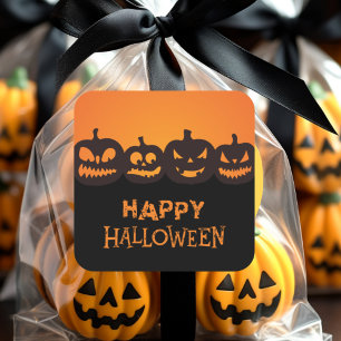 Adesivo Quadrado Feliz Halloween Encantado Pumpkin Quartet
