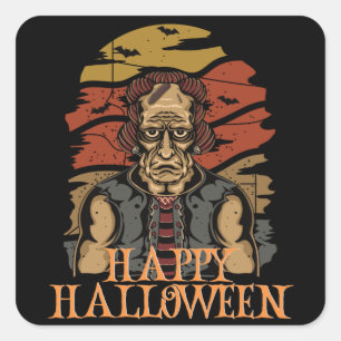 Adesivo Quadrado Feliz Halloween Engraçado Caráter Assustador