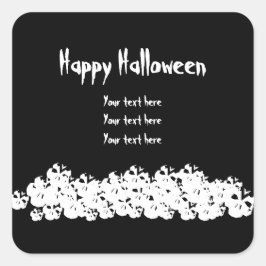 Adesivo Quadrado Feliz Halloween, esqueleto assustador, empilha tex