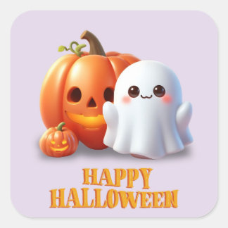 Adesivo Quadrado Feliz Halloween Fantasma & Abóbor