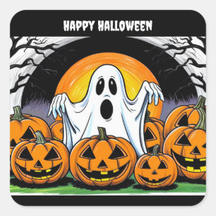 Adesivo Quadrado Feliz Halloween Ghost