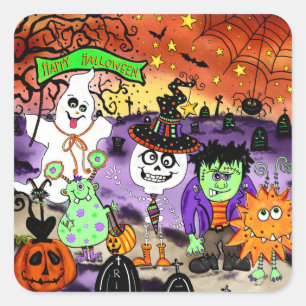 Adesivo Quadrado Feliz Halloween Goblin Sheet Stickers Bonito