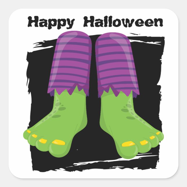 Adesivo Quadrado Feliz Halloween Green Monster Feet (Frente)