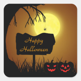 Adesivo Quadrado Feliz Halloween Jack O Lanterna Pumpkins