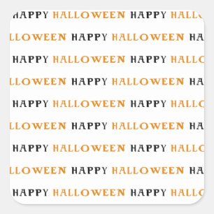 Adesivo Quadrado Feliz Halloween Laranja Preto Palavras Festa