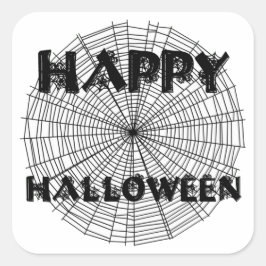 Adesivo Quadrado Feliz Halloween no Spider Web Text Sticker