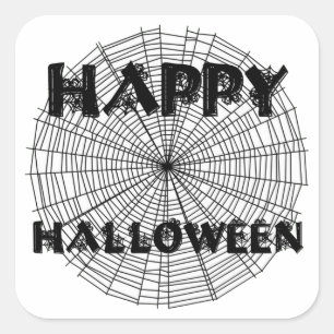 Adesivo Quadrado Feliz Halloween no Spider Web Text Sticker