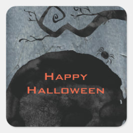 Adesivo Quadrado Feliz Halloween Spooky Assustador Aranha Negra