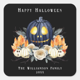 Adesivo Quadrado Feliz Halloween Spooky Samhain Pumpkins Crystals