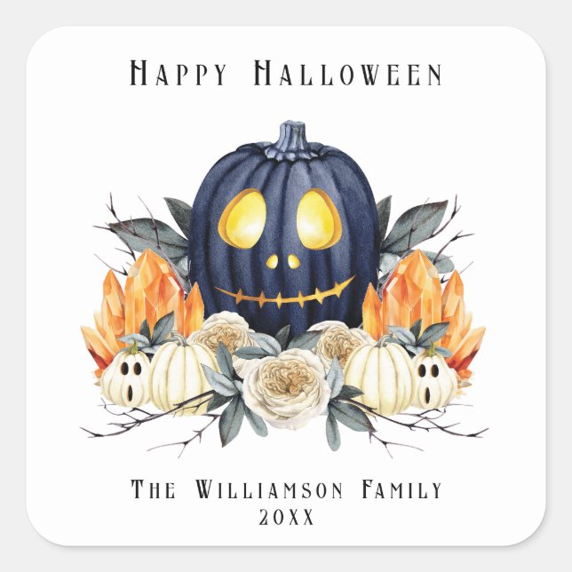 Adesivo Quadrado Feliz Halloween Spooky Samhain Pumpkins Crystals (Frente)