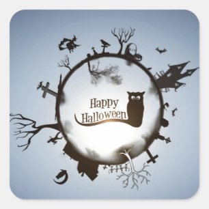 Adesivo Quadrado Feliz Halloween Spooky Themed
