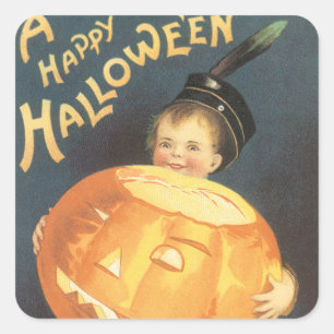 Adesivo Quadrado Feliz Halloween Vintage por Ellen Clapsaddle