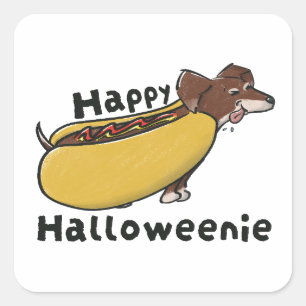 Adesivo Quadrado Feliz Halloweenie Cachorrinho Salsicha
