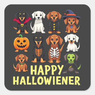 Adesivo Quadrado Feliz Hallowiener Spooky Halloween Dog Weiner