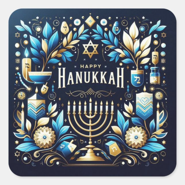 Adesivo Quadrado Feliz Hanukkah (Frente)