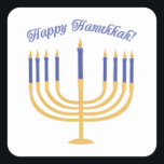 Adesivo Quadrado Feliz Hanukkah!<br><div class="desc">Celebre Hanukkah com uma linda menorah lite.</div>