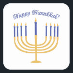 Adesivo Quadrado Feliz Hanukkah!<br><div class="desc">Celebre Hanukkah com uma linda menorah lite.</div>