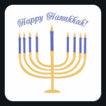 Adesivo Quadrado Feliz Hanukkah!<br><div class="desc">Celebre Hanukkah com uma linda menorah lite.</div>