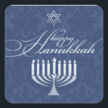 Adesivo Quadrado Feliz Hanukkah com Menorah Sticker<br><div class="desc"></div>