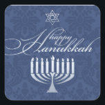 Adesivo Quadrado Feliz Hanukkah com Menorah Sticker<br><div class="desc"></div>