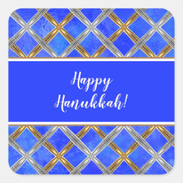 Adesivo Quadrado Feliz Hanukkah Dourado, Prata e Lacrado Branco