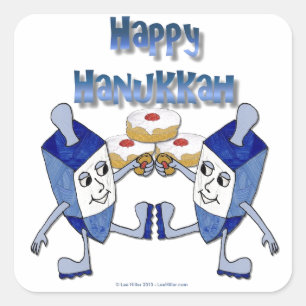 Adesivo Quadrado Feliz Hanukkah Dreidels Dançantes Donut de Geléia