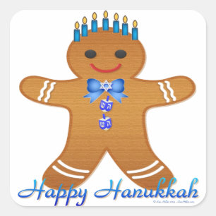 Adesivo Quadrado Feliz Hanukkah Gingerpão Homem Menorah