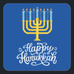 Adesivo Quadrado Feliz Hanukkah Menorah<br><div class="desc">Feliz Hanukkah Menorah Pau Quadrado. Escolha o tamanho do adesivo no menu de opções.</div>