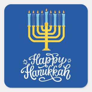 Adesivo Quadrado Feliz Hanukkah Menorah