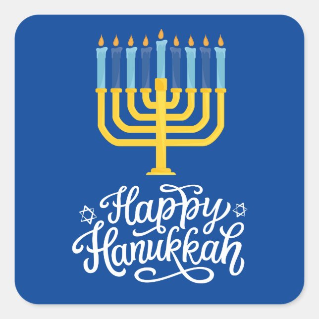 Adesivo Quadrado Feliz Hanukkah Menorah (Frente)