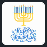 Adesivo Quadrado Feliz Hanukkah Menorah<br><div class="desc">Feliz Hanukkah Menorah Pau Quadrado. Escolha o tamanho do adesivo no menu de opções.</div>