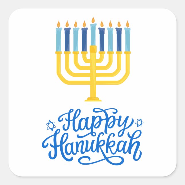Adesivo Quadrado Feliz Hanukkah Menorah (Frente)