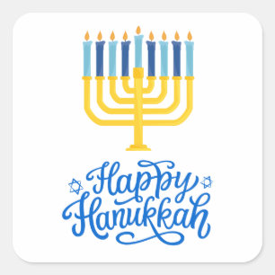 Adesivo Quadrado Feliz Hanukkah Menorah