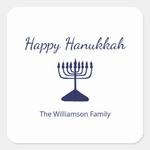 Adesivo Quadrado Feliz Hanukkah Menorah Simple