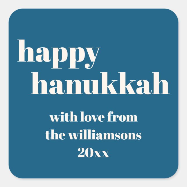 Adesivo Quadrado Feliz Hanukkah Moderno Azul-Teal Personalizado (Frente)