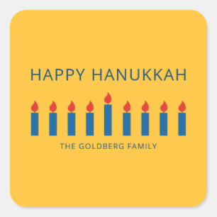 Adesivo Quadrado Feliz Hanukkah Saudação simples e moderna por v