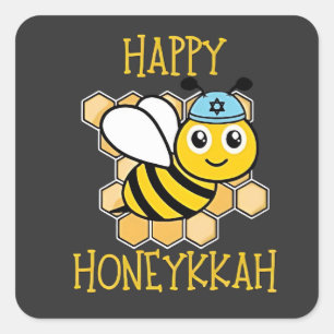 Adesivo Quadrado Feliz Honeykkah Honey Bee Hanukkah judeu
