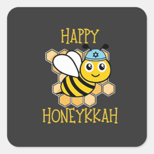Adesivo Quadrado Feliz Honeykkah Honey Bee Hanukkah judeu