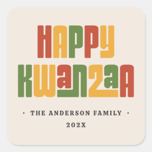 Adesivo Quadrado Feliz Kwanzaa texto vermelho verde amarelo
