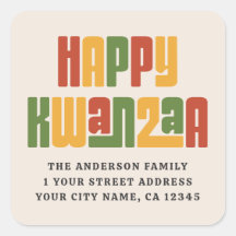 Feliz Kwanzaa texto vermelho verde amarelo endereç
