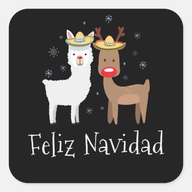 Adesivo Quadrado Feliz Llamadad Navidad Christmas Llama Gift (Frente)