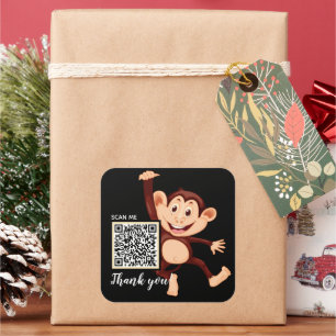 Adesivo Quadrado Feliz Macaco Obrigado Animal QR Code