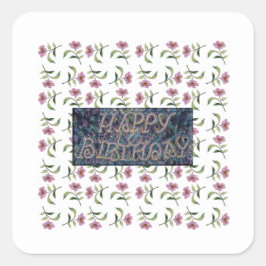 ADESIVO QUADRADO FELIZ MAGNET DE FLOR DE ANIVERSÁRIO